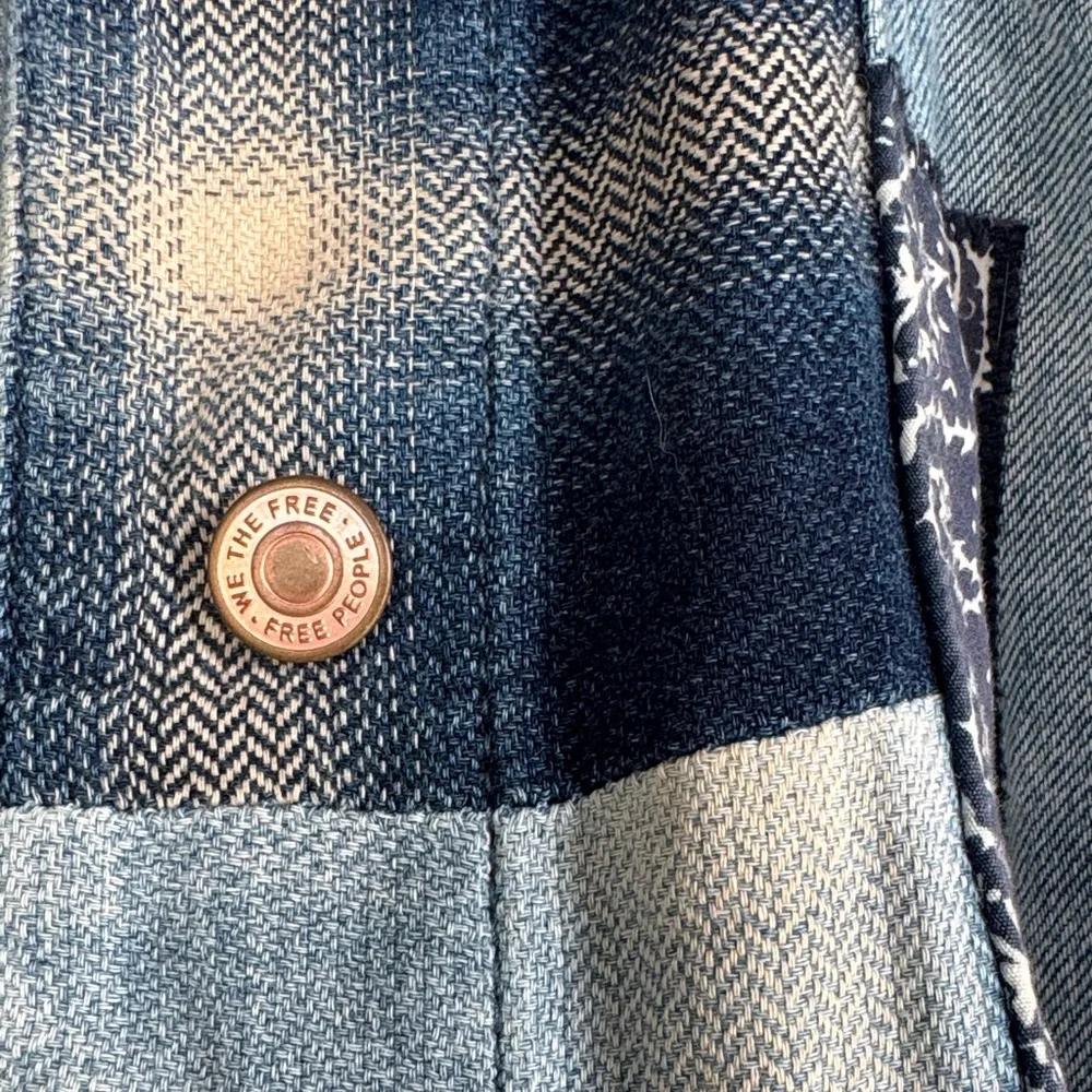 We The Free Blue Denim Jacket with Plaid Accents - Picture 2 of 9
